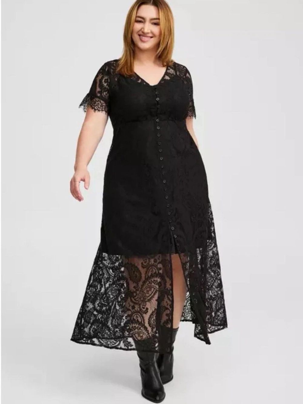 Torrid Maxi Lace Button Front A-line Black Dress Goth Emo Whimsigoth Witchy Vamp